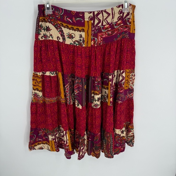 Ali Miles Boho Broomstick Floral Maxi Skirt Size 8 Tiered Pull On Elastic Waist - Picture 6 of 7